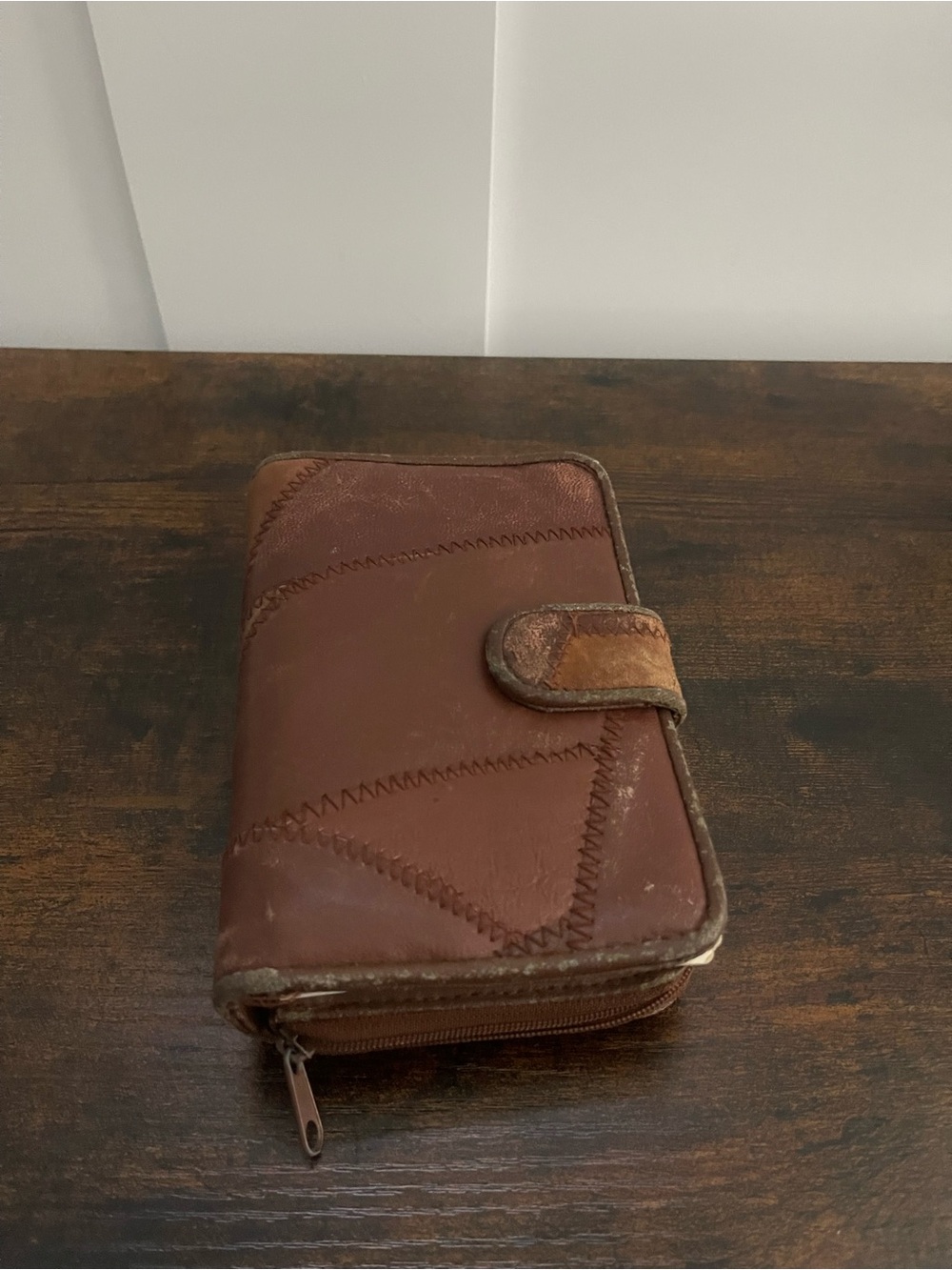 Brown Leather Zip Agenda & Address  Book with Snap Closure